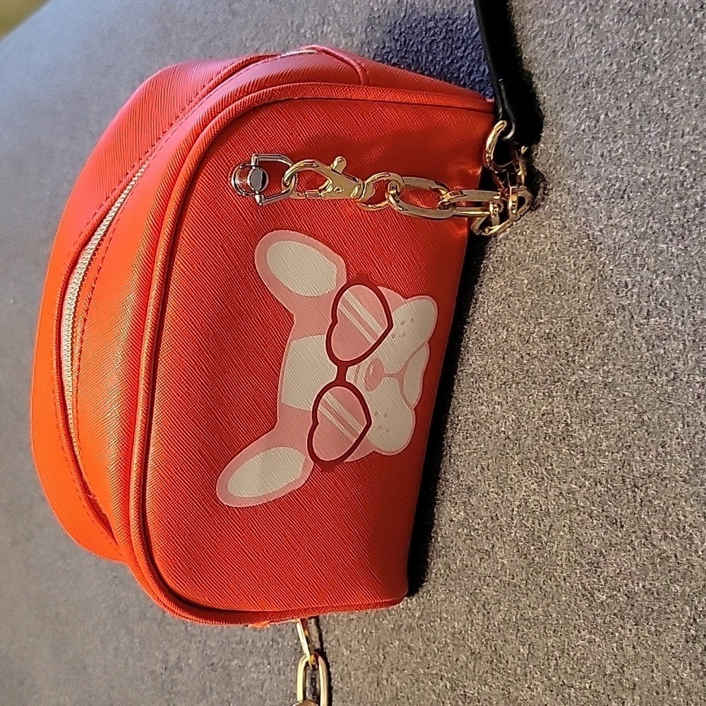 Dabney Lee Small Dome Crossbody Bright Orange With French Bulldog Face Print